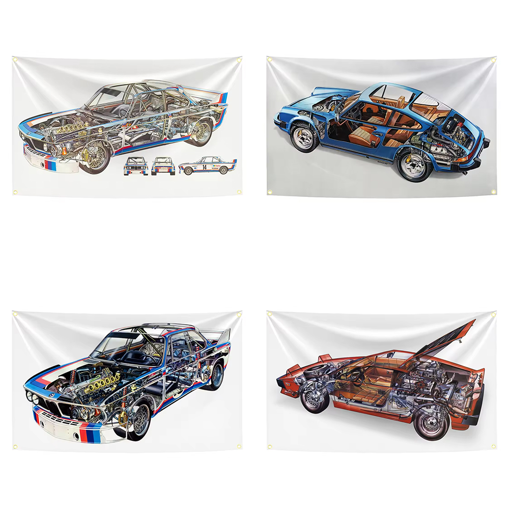 Car Accessories Banner - 90x150cm Cool Classic Racing Car Sectional