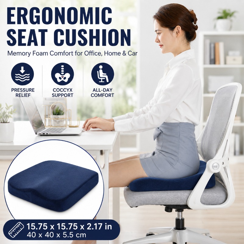 Car Seat Cushion Memory Foam - Thick Memory Foam Chair Cushion 40x40x5.5cm,